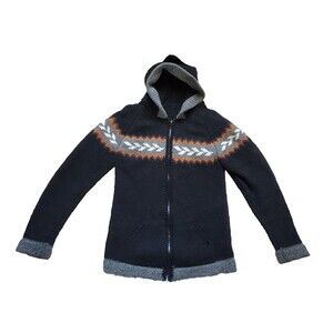 Peruvian Jacket Coat Women Small Hecho En Peru Handmade Full Zip Hooded Aztec